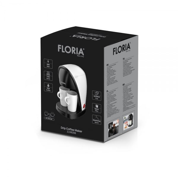 Aparat de facut cafea, putere 450W, filtru lavabil, 2 cesti incluse, cupa pentru masurat, alb/ ZLN 9298 - 221.ro