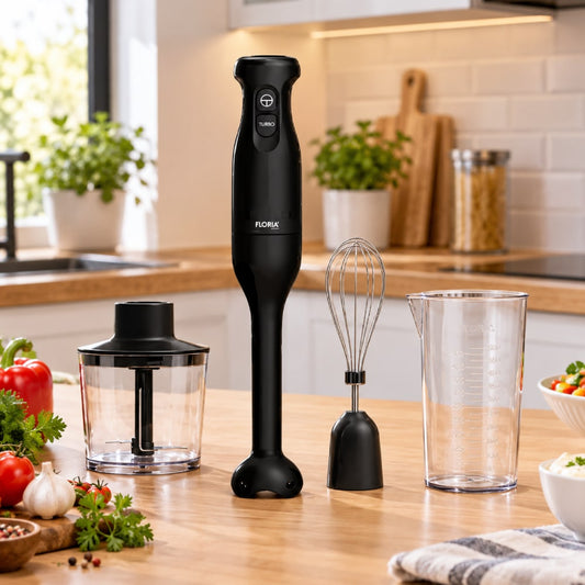 Set blender de mână 4 în 1, putere 300W, 2 Viteze, tocător 500 ml, tel, cană 500 ml, FLORIA / ZLN5383