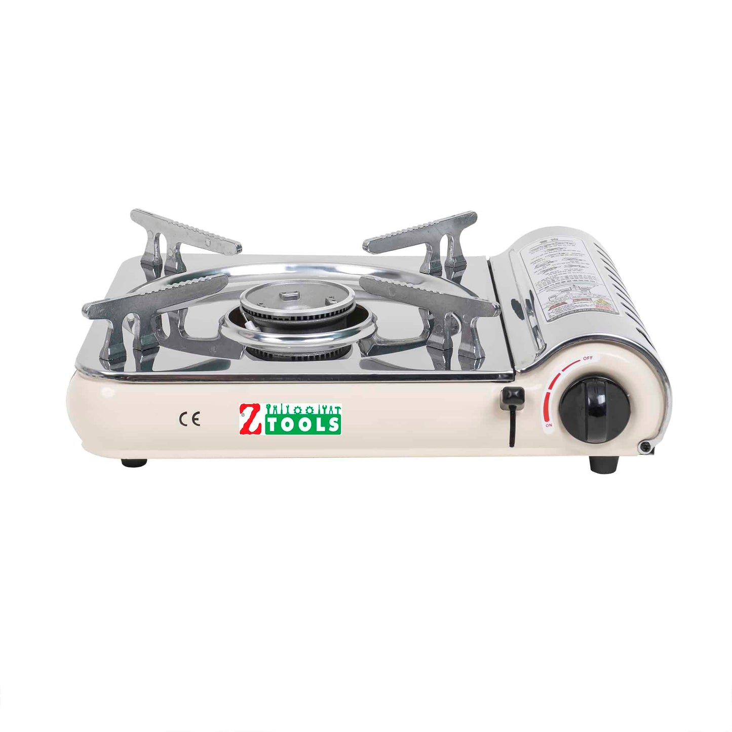 Pachet aragaz camping, din inox, aprindere electrica, putere 2.5kw, crem + 3 butelii 410ml / ZTS 5621_1