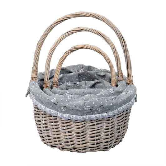 Set 3 cosuri de rachita ovale, gri inchis plus material textil / ZTS 8004