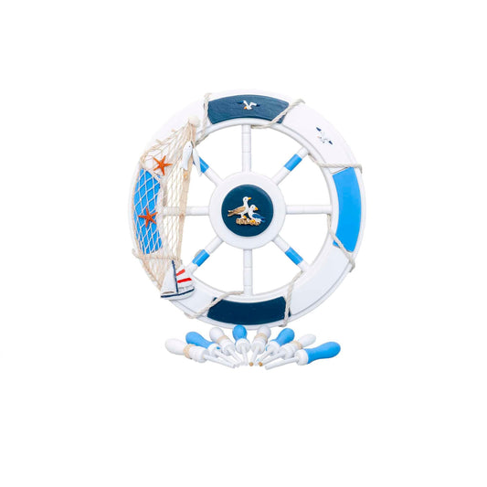 Roata decorativa din MDF, diametru roata 44.5cm, model carma marina cu plasa, alb/bleu Z-TOOLS / ZTS 8035 - 221.ro