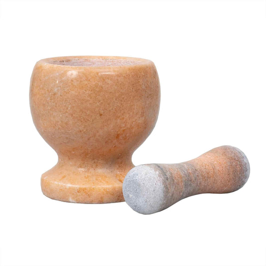 Mojar cu pistil, din marmura, diametru 10cm, inaltime 10.5cm, somon / ZTS 8043 - 221.ro