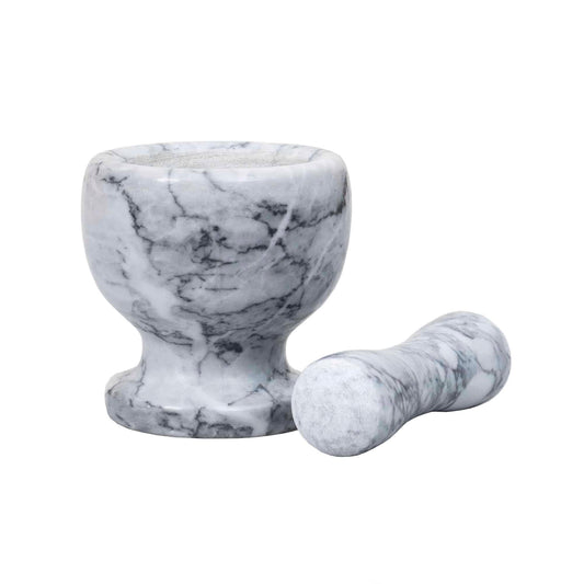 Mojar cu pistil, din marmura, diametru 10cm, inaltime 10.5cm, gri / ZTS 8045 - 221.ro