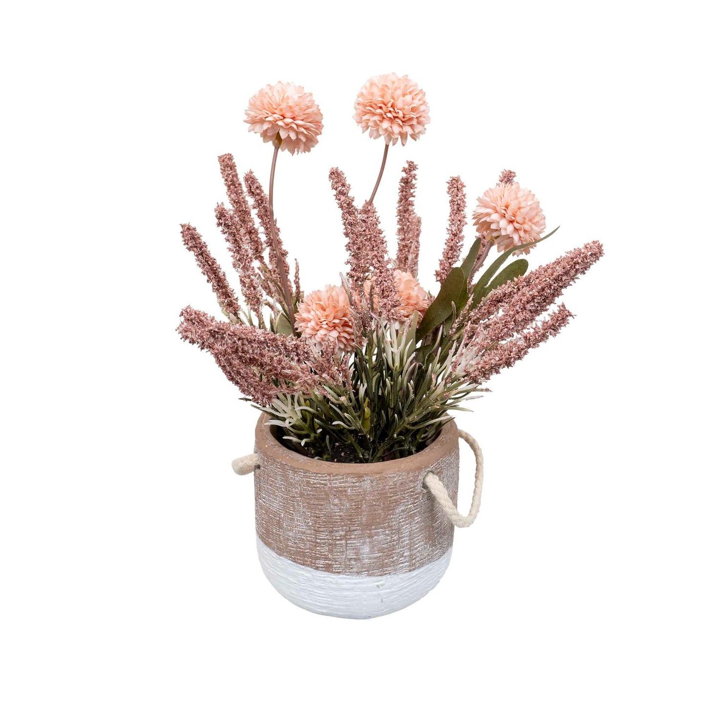 Aranjament floral, in ghiveci din ceramica, H27 crizantema si lavanda, culoare somon / ZTS 8054 - 221.ro