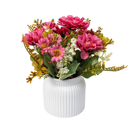 Aranjament floral, in ghiveci din ceramica, H 20, model crizantema, culoare roz / ZTS 8056 - 221.ro