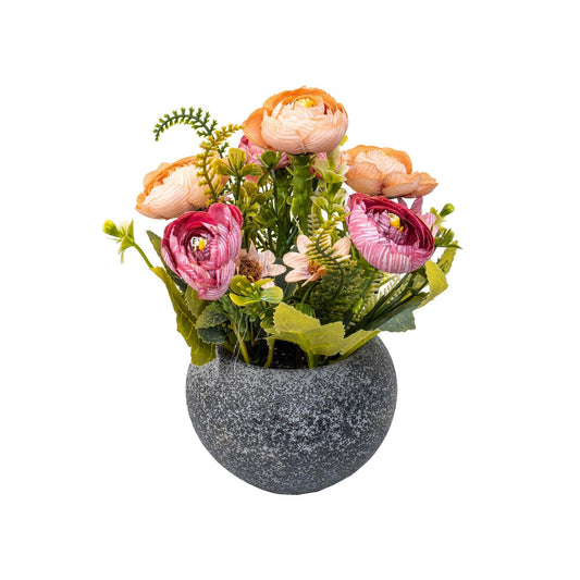 Aranjament floral, in ghiveci din ceramica, H 20, model trandafiri, culoare ghiveci gri / ZTS 8057 - 221.ro
