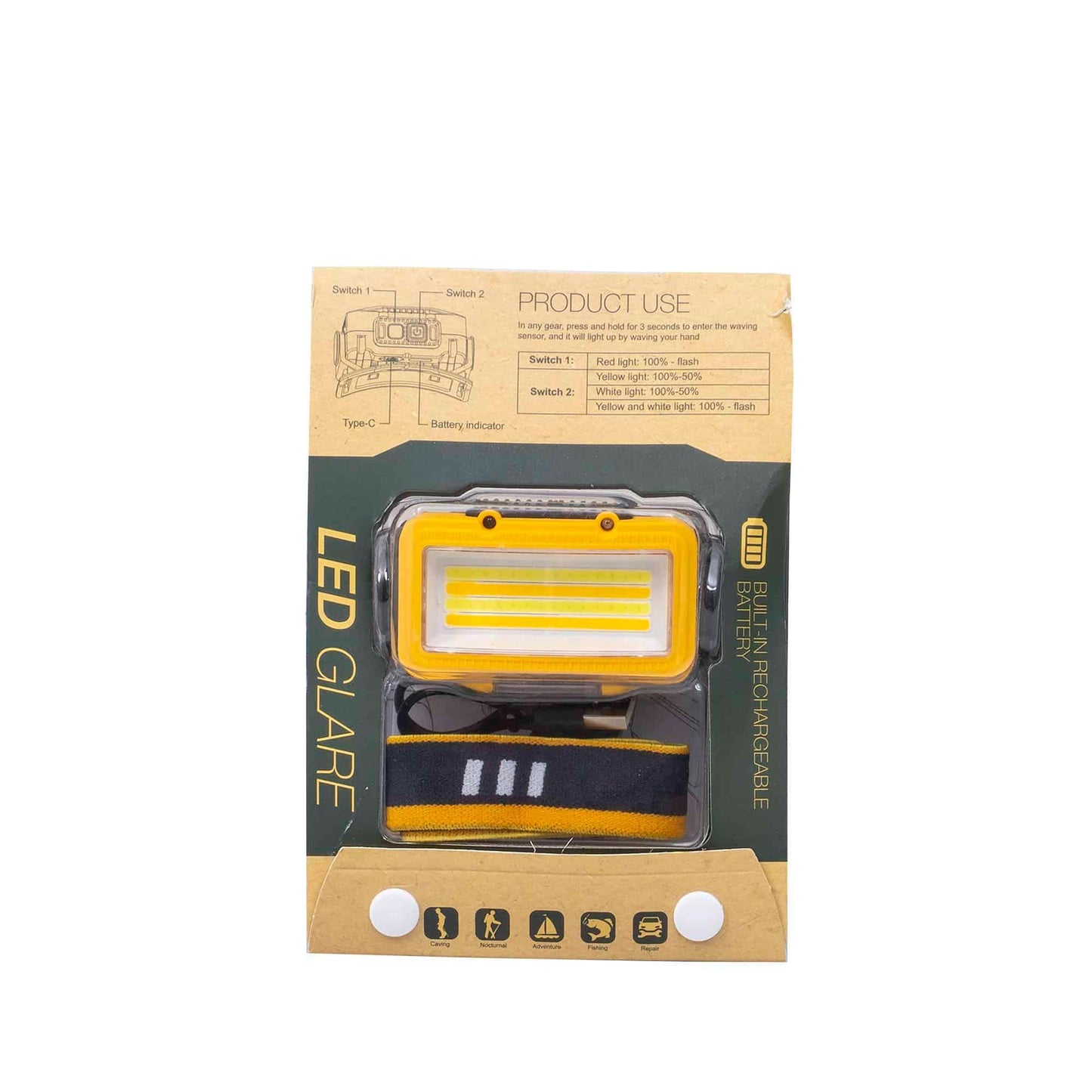 Lanterna de cap, 8 moduri de iluminat, USB, Z-tools W6103A, galben / ZTS 8206 - 221.ro