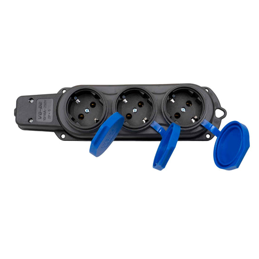 Prelungitor cauciucat pentru exterior, Z-TOOLS cu 3 lacasuri, 16A, IP44, fara cablu / ZTS 8417 - 221.ro