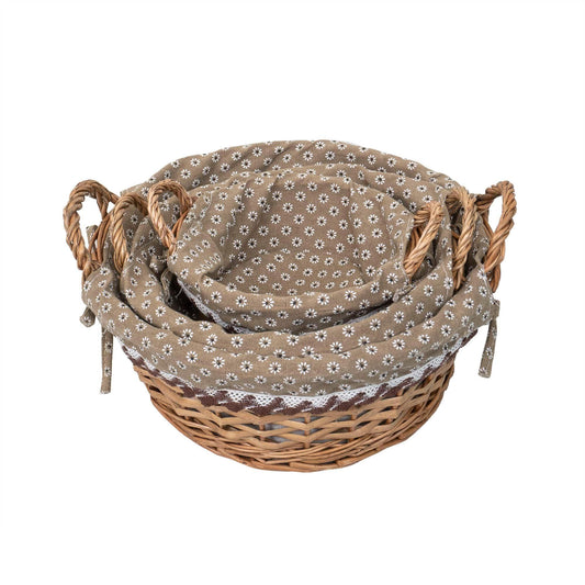 Set 3 cosuri de rachita rotunde, cu manere, maro deschis plus material textil / ZTS 8428 - 221.ro