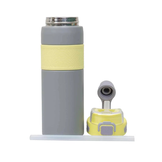 Termos 2 in 1, interior inox, capacitate 800ml, model cu pai, galben / ZTS 8444 - 221.ro