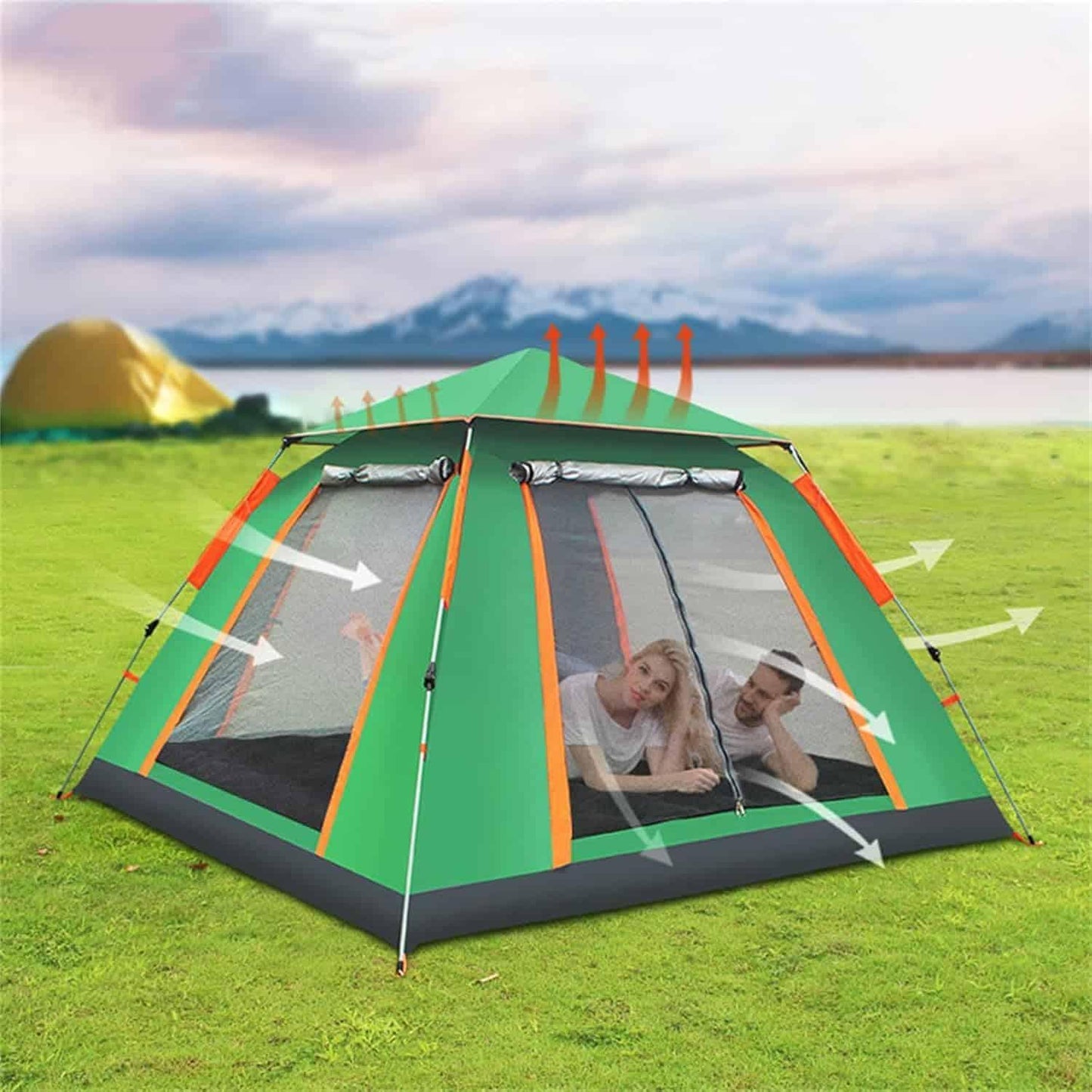 Cort de camping pentru 4 persoane, cu 2 usi, 200x200x150cm, verde deschis Z-TOOLS / ZTS 8465 - 221.ro