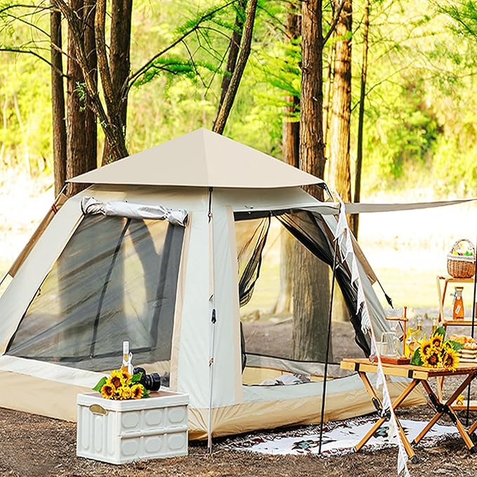 Cort de camping pentru 4 persoane, cu 2 usi, 200x200x150cm, gri Z-TOOLS / ZTS 8466