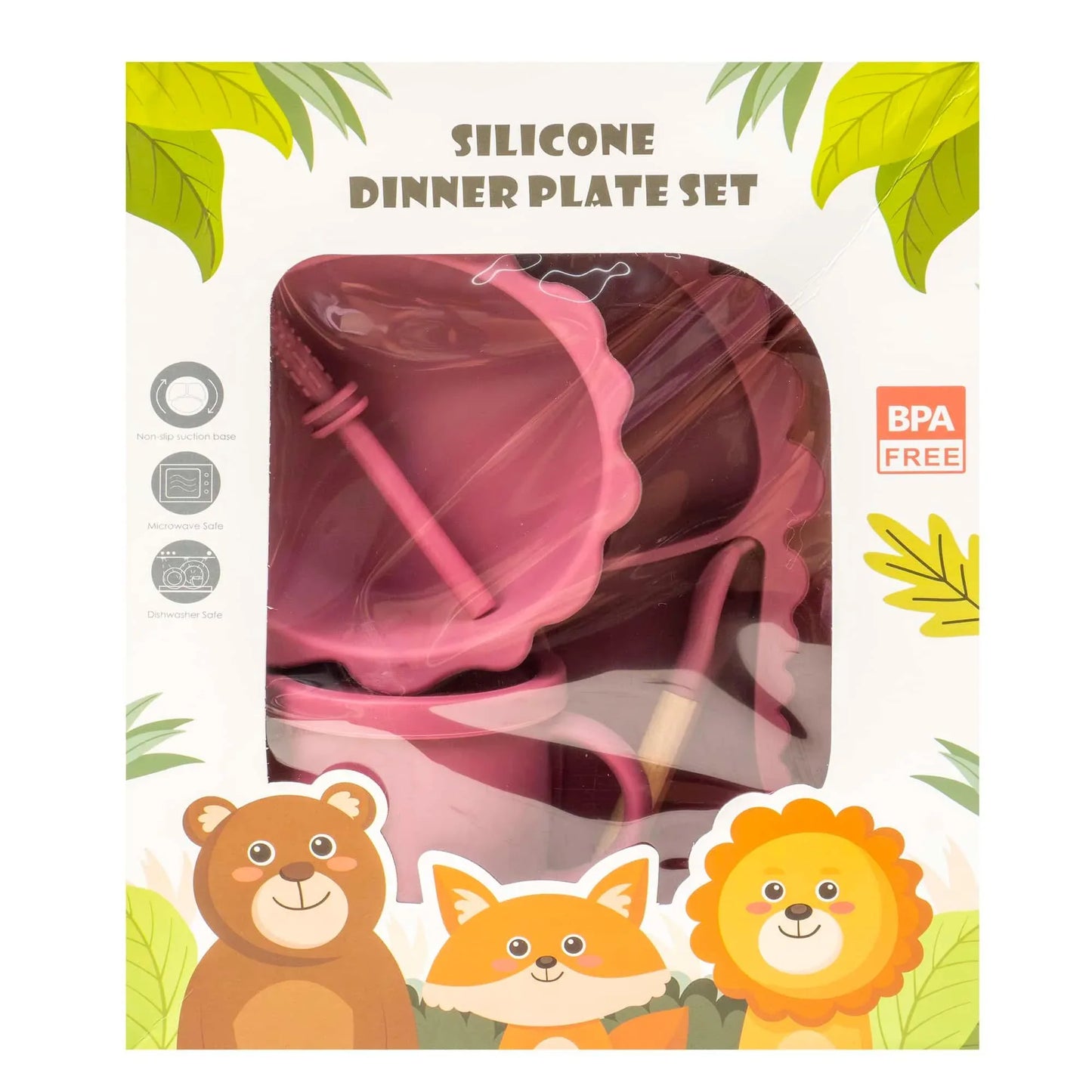 Set 6 piese pentru hranire bebelus, din silicon, model dinozaur, mov Z-TOOLS / ZTS 9096 - 221.ro