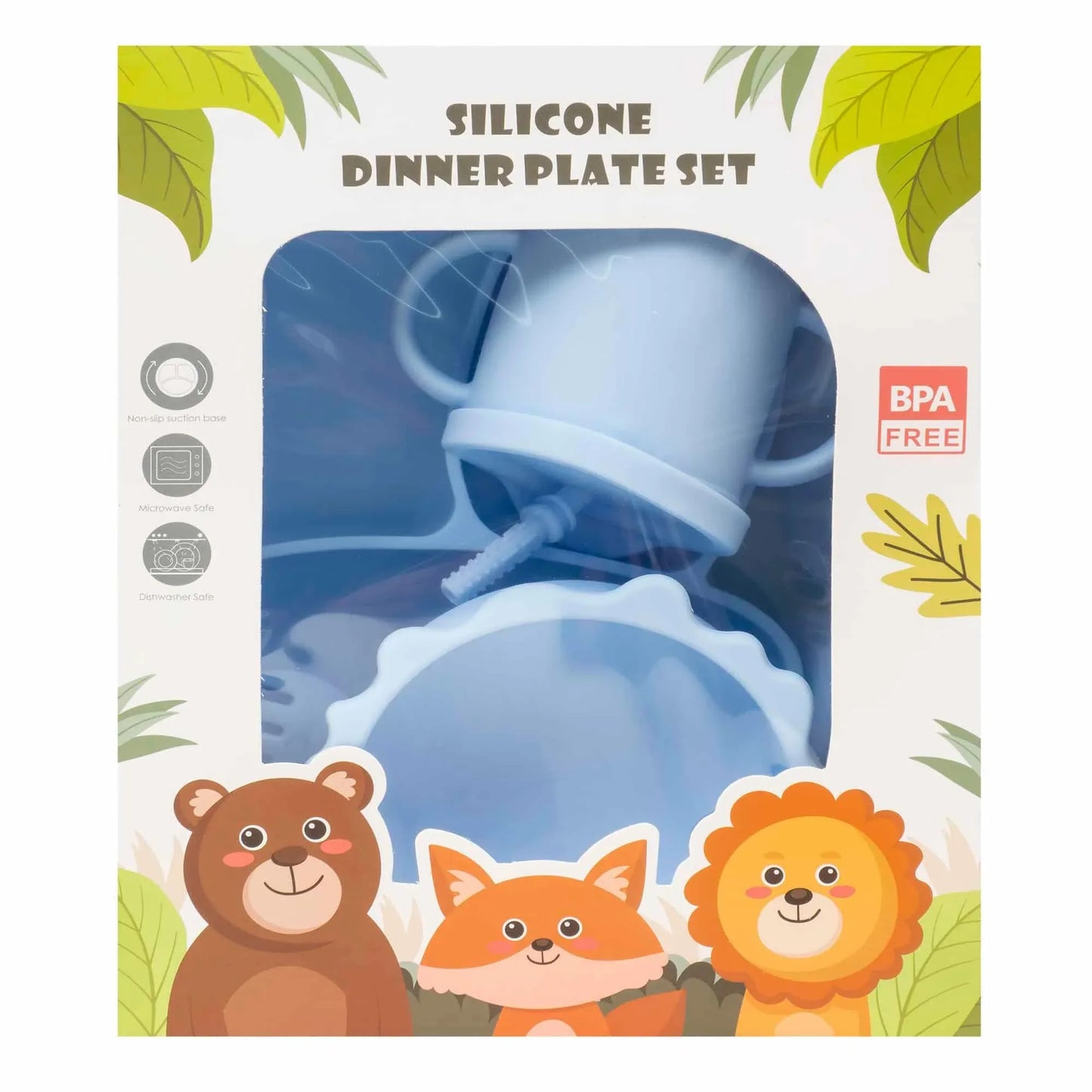 Set 6 piese pentru hranire bebelus, din silicon, model dinozaur, bleu Z-TOOLS / ZTS 9097 - 221.ro