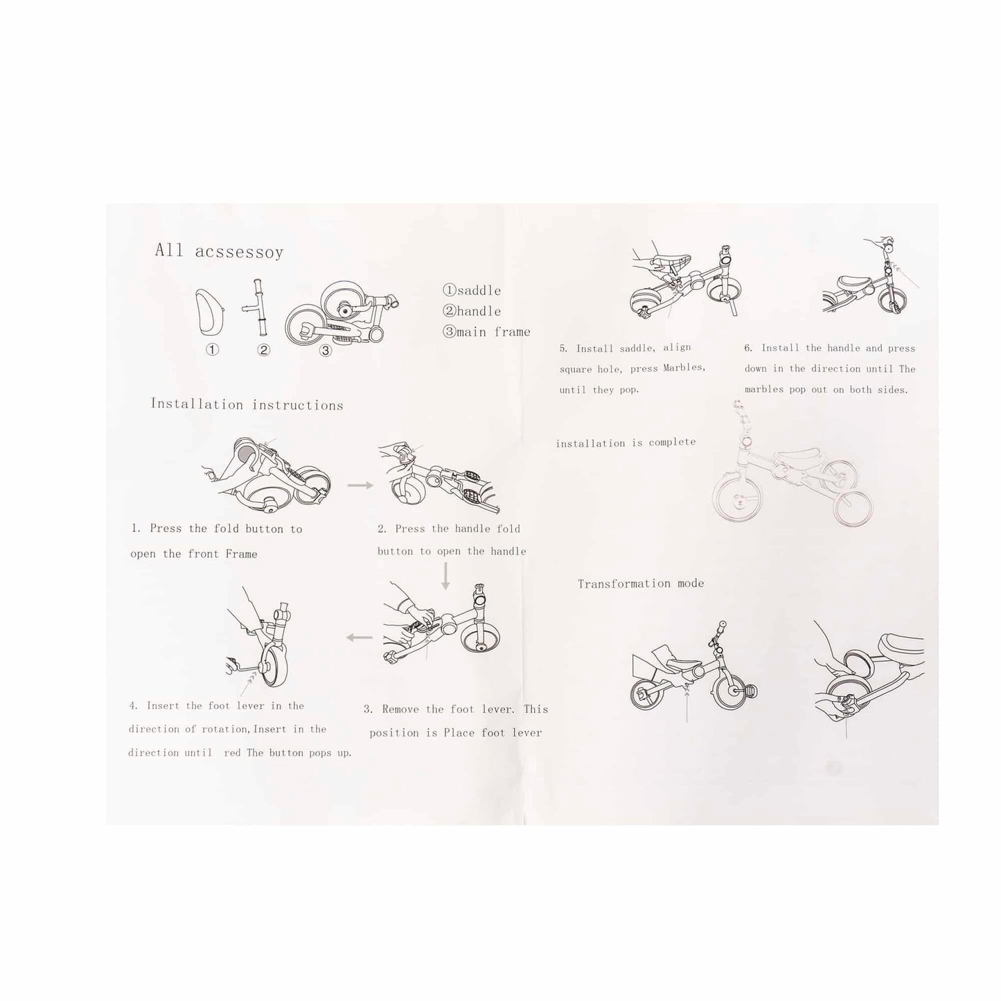 Tricicleta pliabila 2 in 1 pentru copii, reglabila, negru-rosu / ZTS8483 - 221.ro
