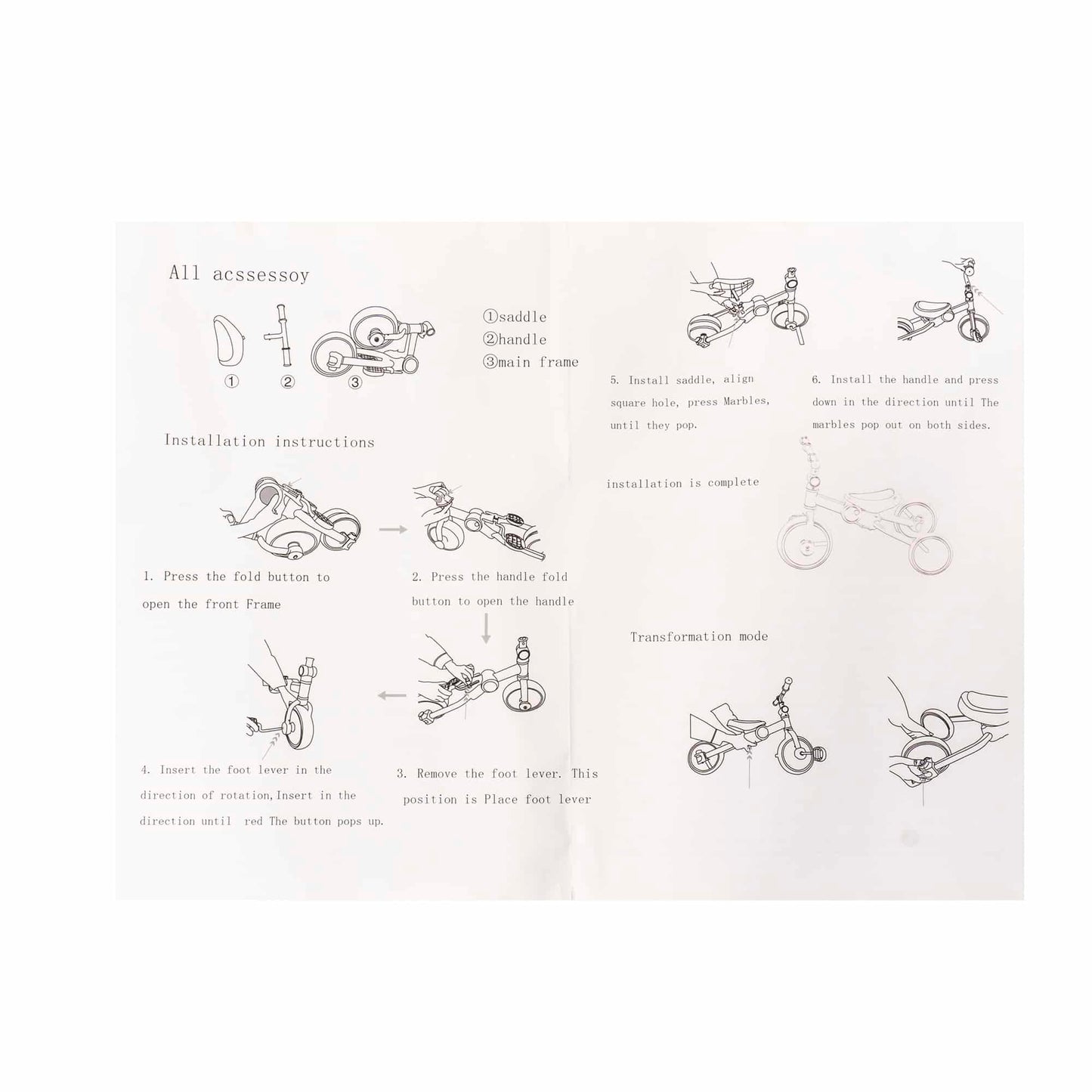 Tricicleta pliabila 2 in 1 pentru copii, reglabila, negru-rosu / ZTS8483