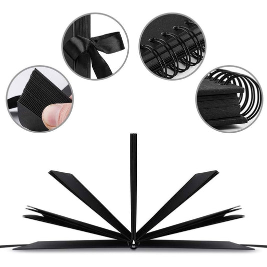 Album foto dreptunghiular cu spirală și panglică satin - Negru