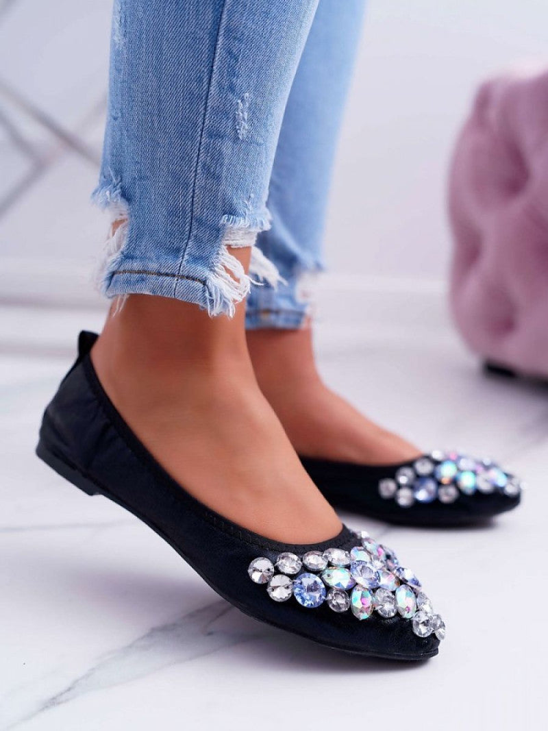 Balerini Step in style, Model 181067, Negru - material imitație de piele Footbed piele naturala