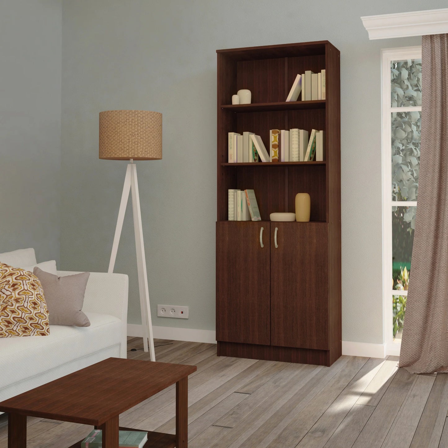 Biblioteca Flint, cu Usi Inferioare si 2 Polite, Wenge, 70 x 32 x 196 cm