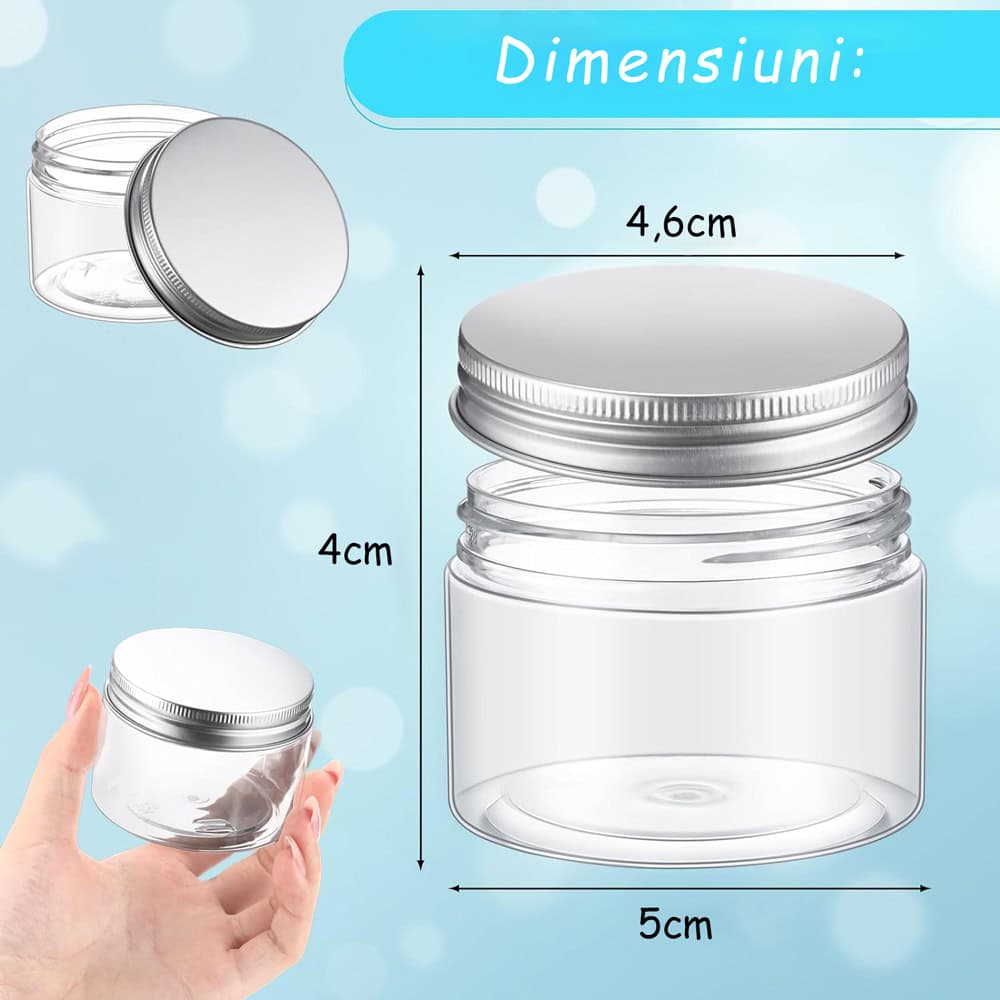 Borcan rotund transparent cu capac aluminiu