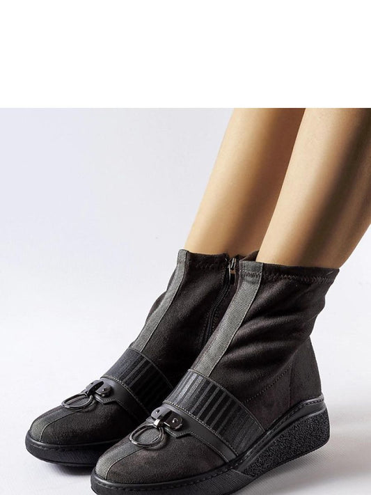 Botine cu talpă tip pană Solea, Model 206514, Gri - material Zam din piele ecologică Înălţimea tocului 5 cm