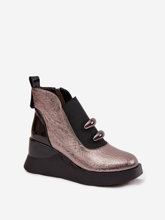 Botine cu talpă tip pană Step in style, Model 220506, Gri - material imitație de piele Căptușeală pătură de pantofi Footbed pătură de pantofi Înălţimea carâmbului 11 cm Înălţimea tocului 7 cm