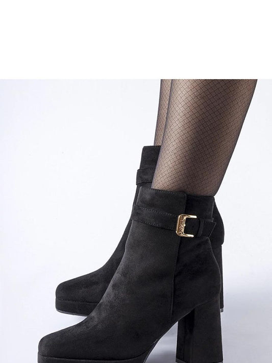 Botine cu toc Solea, Model 204724, Negru - material Zam din piele ecologică Înălţimea tocului 9 cm