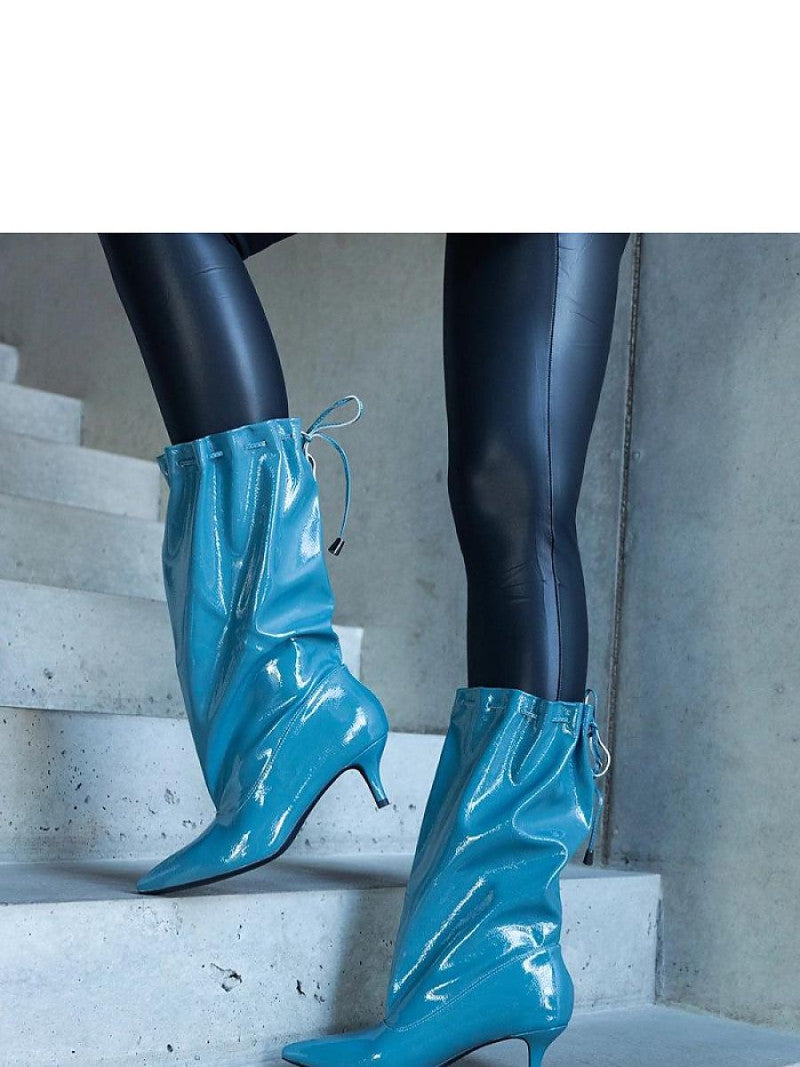 Botine cu toc Solea, Model 204742, Albastru - material Zam din piele ecologică Înălţimea tocului 5,5 cm