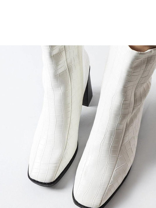 Botine cu toc Solea, Model 204772, Alb - material Zam din piele ecologică Înălţimea tocului 9,5 cm