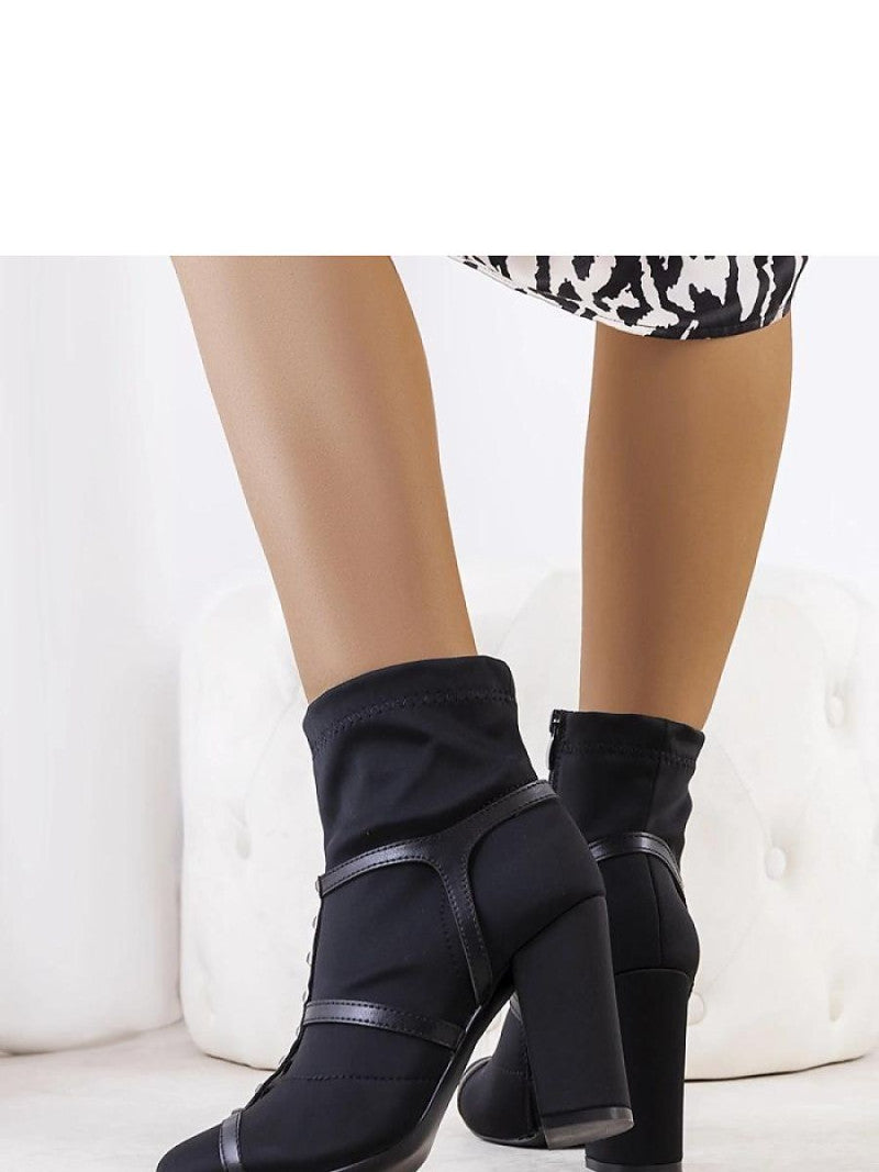 Botine cu toc Solea, Model 204851, Negru - material pânză Înălţimea tocului 10 cm