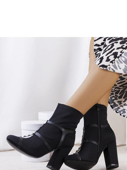 Botine cu toc Solea, Model 204851, Negru - material pânză Înălţimea tocului 10 cm