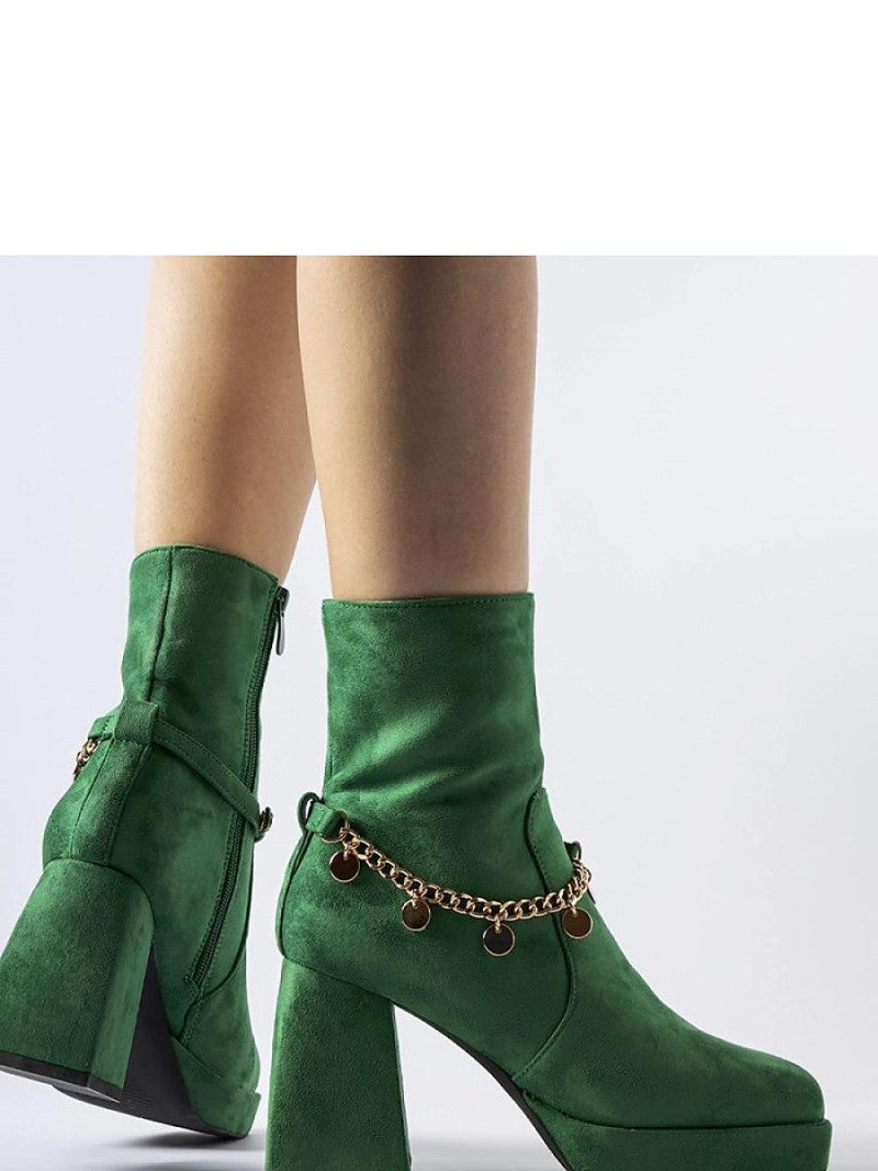 Botine cu toc Solea, Model 205085, Verde - material Zam din piele ecologică Înălţimea tocului 9 cm