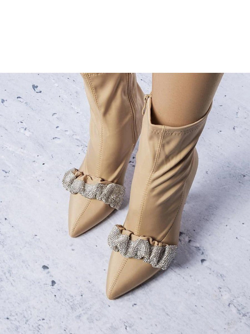 Botine cu toc Solea, Model 205130, Bej - material pânză Înălţimea tocului 8 cm