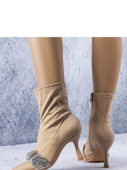 Botine cu toc Solea, Model 205130, Bej - material pânză Înălţimea tocului 8 cm