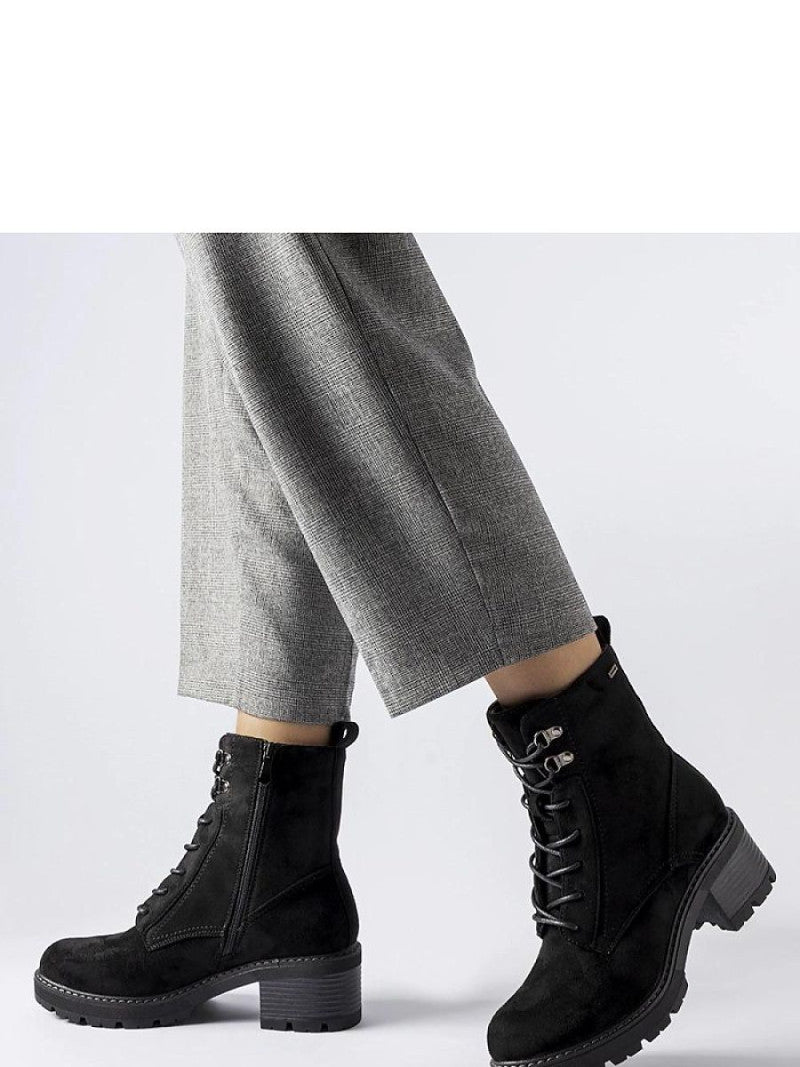 Botine cu toc Solea, Model 205852, Negru - material Zam din piele ecologică Înălţimea tocului 5,5 cm