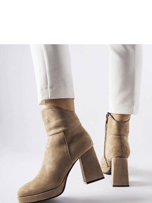 Botine cu toc Solea, Model 205870, Bej - material Zam din piele ecologică Înălţimea tocului 9 cm