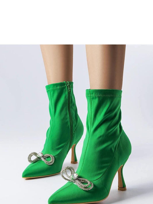 Botine cu toc Solea, Model 205875, Verde - material pânză Înălţimea tocului 8 cm