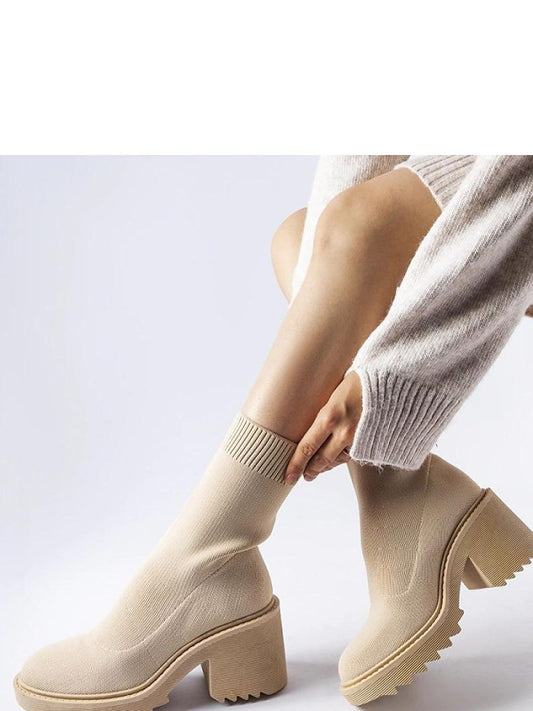 Botine cu toc Solea, Model 206510, Bej - material pânză Înălţimea tocului 7 cm