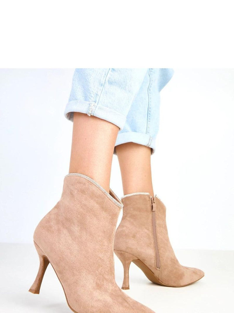 Botine cu toc Solea, Model 217907, Bej - material piele artificiala piele Footbed pânză Înălţimea carâmbului 12 cm Înălţimea tocului 8.5 cm