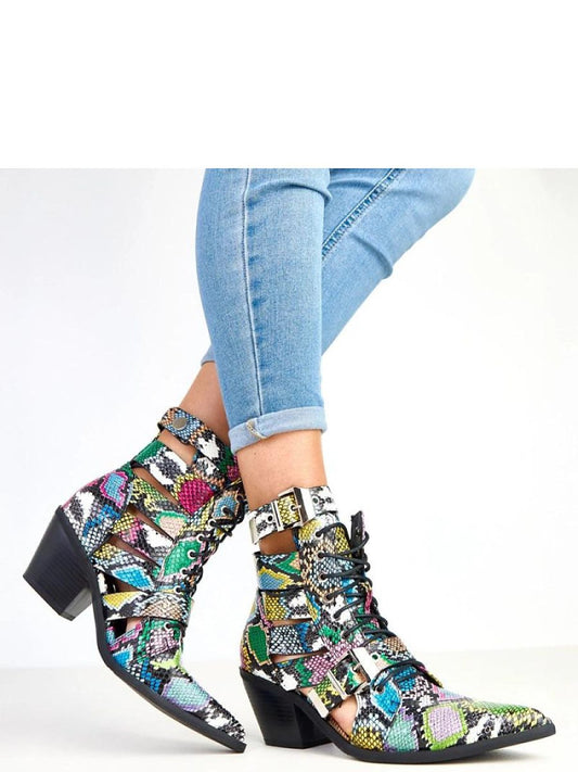Botine cu toc Solea, Model 217930, Multicolor - material imitație de piele Footbed pânză Înălţimea carâmbului 14 cm Înălţimea tocului 7.5 cm