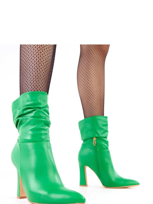 Botine cu toc Solea, Model 218538, Verde - material imitație de piele Footbed imitație de piele Înălţimea carâmbului 14 cm Înălţimea tocului 10.5 cm