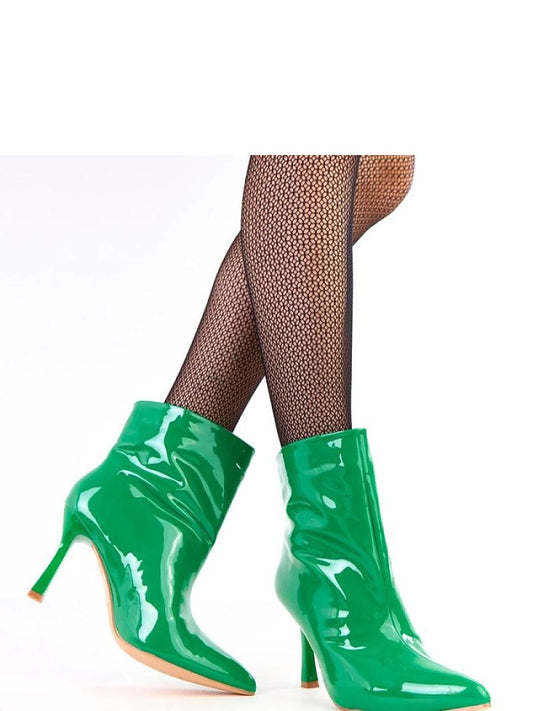 Botine cu toc Solea, Model 218546, Verde - material imitație de piele Footbed pânză Înălţimea carâmbului 13 cm Înălţimea tocului 9 cm