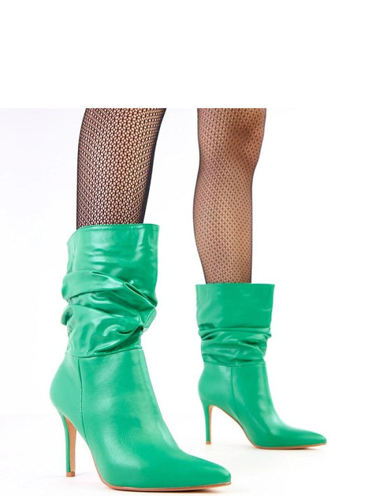 Botine cu toc Solea, Model 218548, Verde - material imitație de piele Footbed pânză Înălţimea carâmbului 21.5 cm Înălţimea tocului 9.5 cm