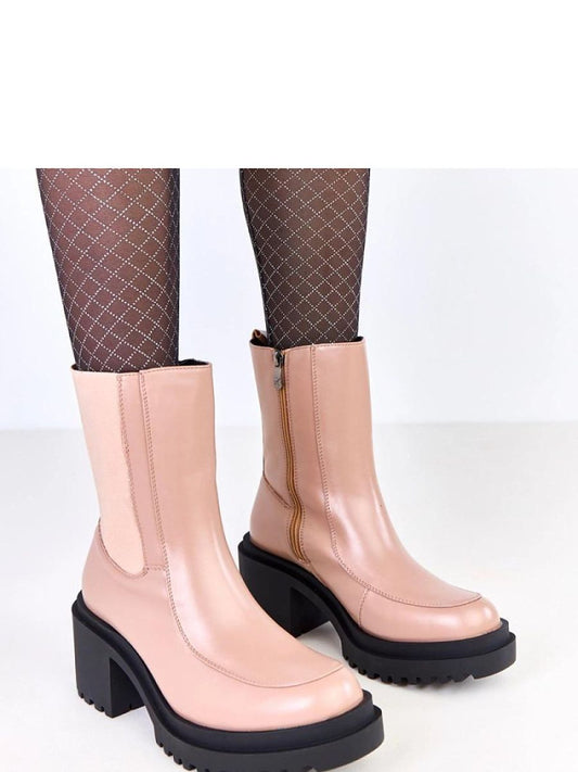 Botine cu toc Solea, Model 219414, Bej - material imitație de piele Footbed plastic Înălţimea carâmbului 18 cm Înălţimea tocului 7.5 cm