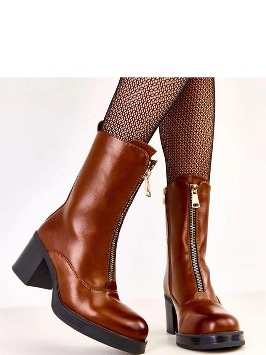 Botine cu toc Solea, Model 219634, Maro - material imitație de piele Footbed pânză Înălţimea carâmbului 19 cm Înălţimea tocului 7.5 cm