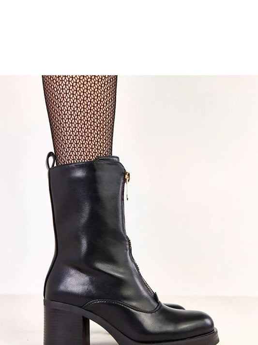 Botine cu toc Solea, Model 219635, Negru - material imitație de piele Footbed pânză Înălţimea carâmbului 19 cm Înălţimea tocului 7.5 cm