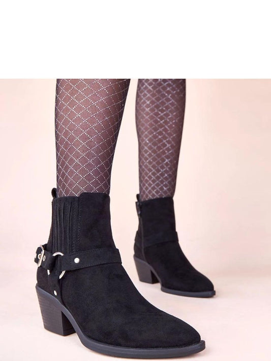 Botine cu toc Solea, Model 221024, Negru - material piele artificiala piele Footbed pânză Înălţimea carâmbului 12 cm Înălţimea tocului 7 cm