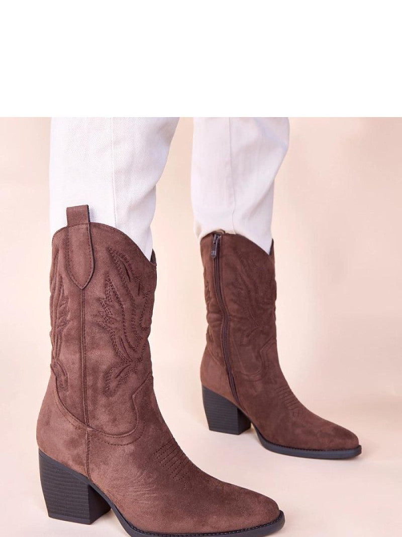 Botine cu toc Solea, Model 221031, Maro - material piele artificiala piele Footbed imitație de piele Înălţimea carâmbului 20 cm Înălţimea tocului 8 cm