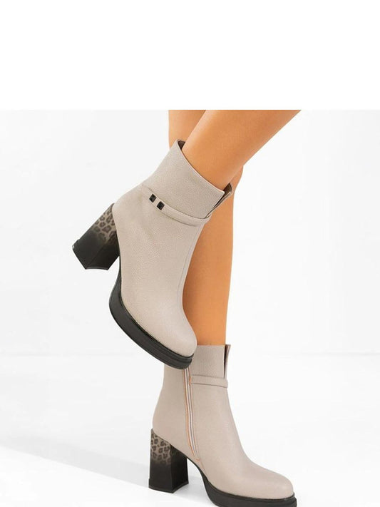 Botine cu toc Solea, Model 222033, Gri - material imitație de piele Footbed pânză Înălţimea carâmbului 14 cm Înălţimea tocului 9.5 cm