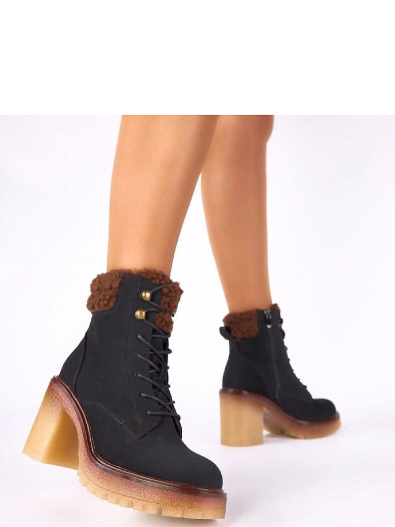 Botine cu toc Solea, Model 222347, Negru - material piele artificiala piele Footbed pânză Înălţimea carâmbului 13 cm Înălţimea tocului 9 cm